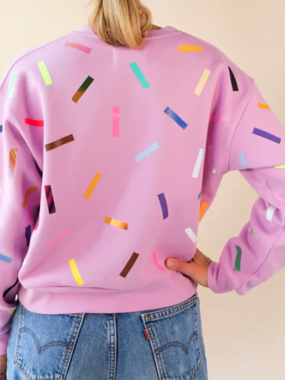 Okayok sweatshirt -  periwinkle blue with coloured pattern on front. Size sm-med - Picture 6 of 7
